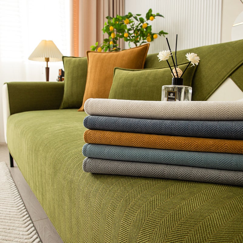 Four Seasons Universal Snow Fabric Solid Color Herringbone Striped Sofa Cushion Modern Simple Non-Slip Sofa Cushion Towel - Image 2