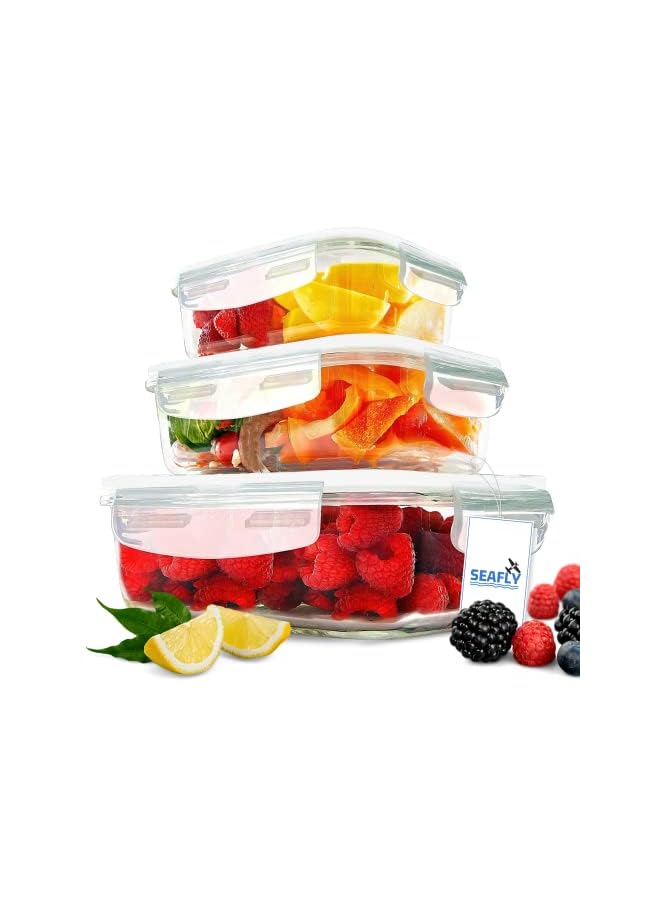 [3-Pack] BOROSILICATE Glass Kitchen Airtight Meal Containers With Lasting Snap Locking Lids, Glass Food Storage Container, Microwave/Oven/Freezer & Dishwasher Safe, 100% BPA Free - Image 2