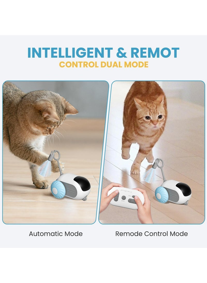 Remote Control Cat Toy,Upgraded Interactive Cat Toys for Indoor Cats,Smart Cat Toy Car with Feathers,Cat Mouse Toys,rc Interactive Cat Toy Self Play,USB Rechargeable（Blue）