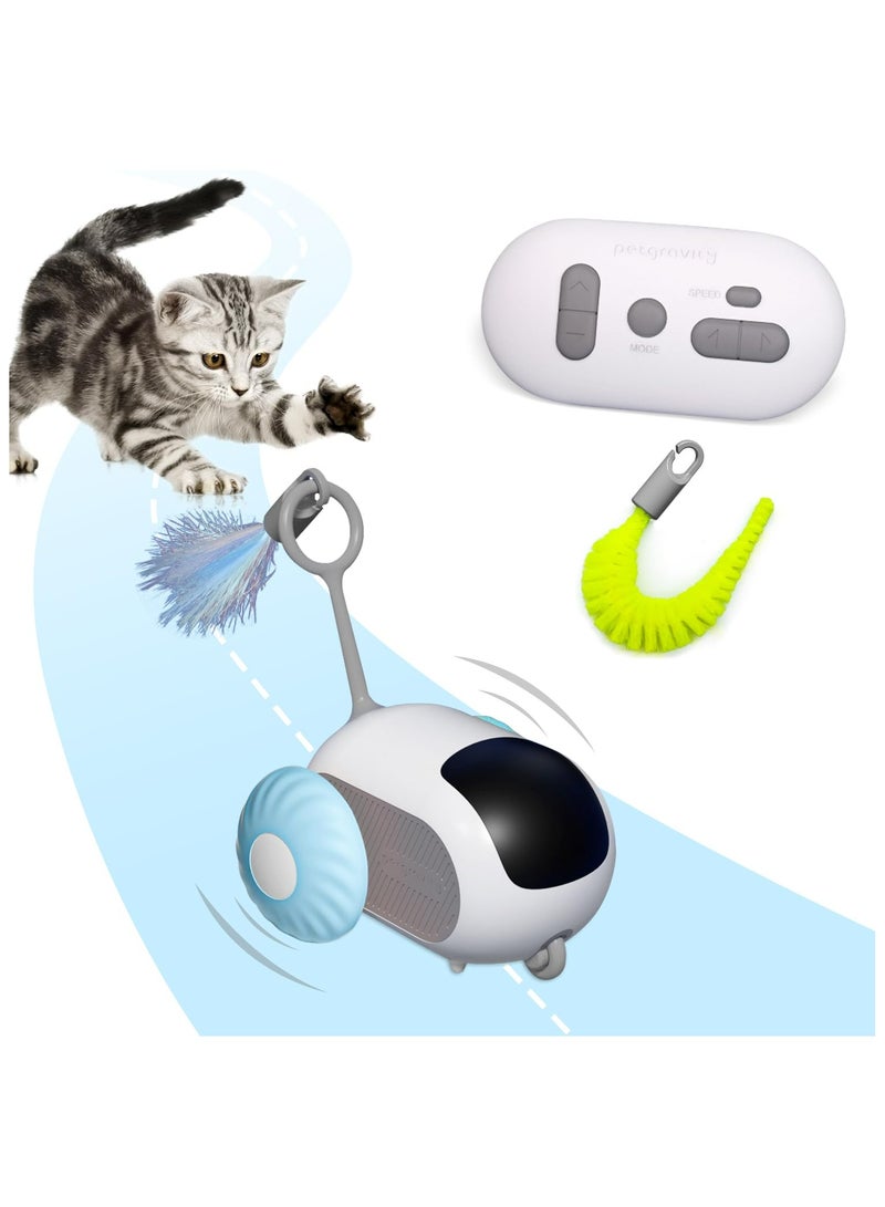 Remote Control Cat Toy,Upgraded Interactive Cat Toys for Indoor Cats,Smart Cat Toy Car with Feathers,Cat Mouse Toys,rc Interactive Cat Toy Self Play,USB Rechargeable（Blue）