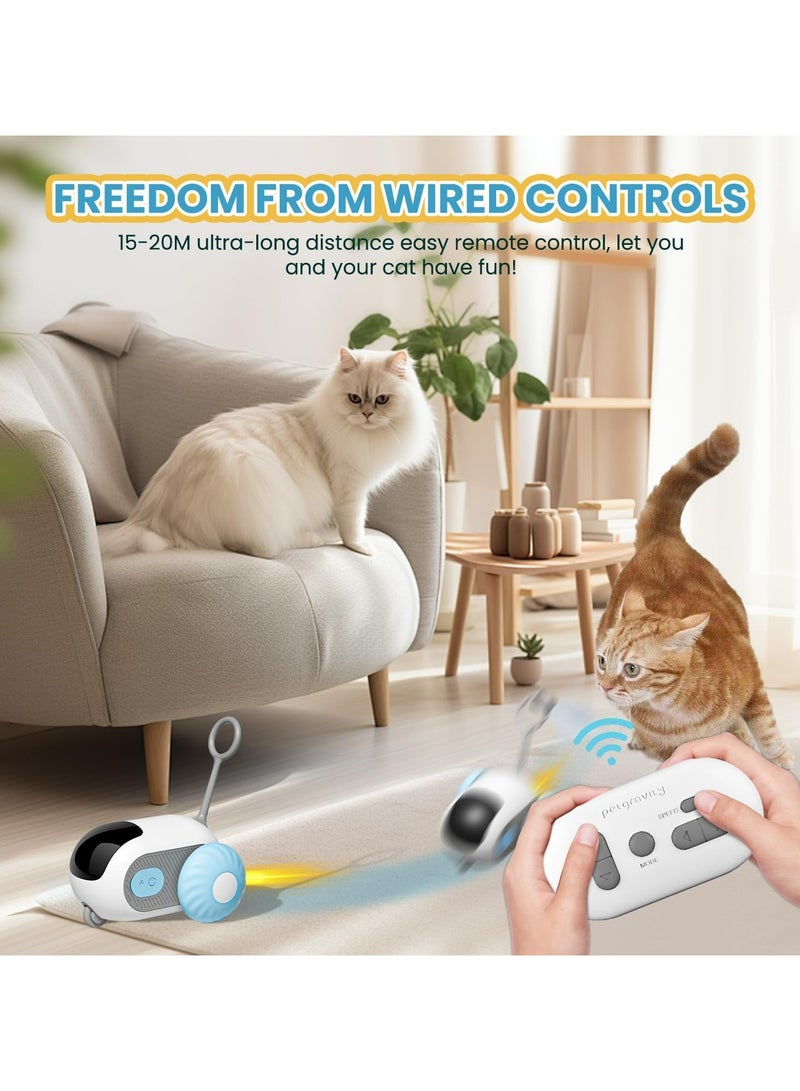Remote Control Cat Toy,Upgraded Interactive Cat Toys for Indoor Cats,Smart Cat Toy Car with Feathers,Cat Mouse Toys,rc Interactive Cat Toy Self Play,USB Rechargeable（Blue）