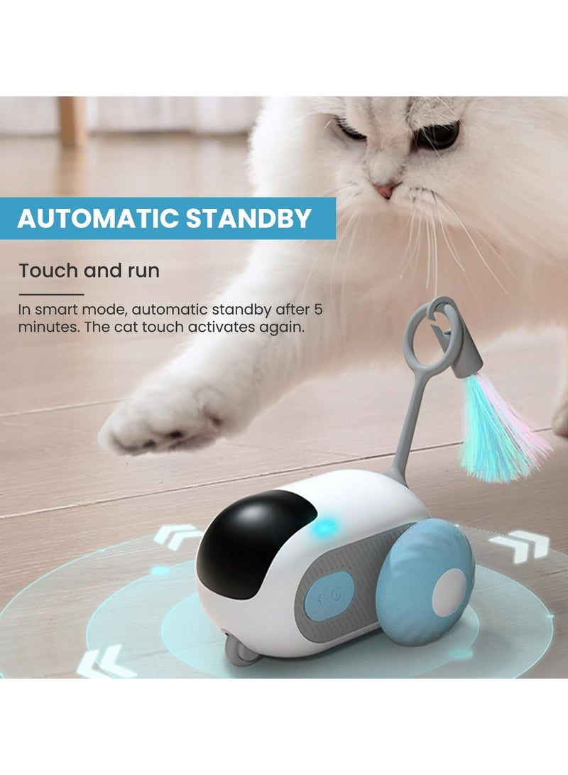 Remote Control Cat Toy,Upgraded Interactive Cat Toys for Indoor Cats,Smart Cat Toy Car with Feathers,Cat Mouse Toys,rc Interactive Cat Toy Self Play,USB Rechargeable（Blue）