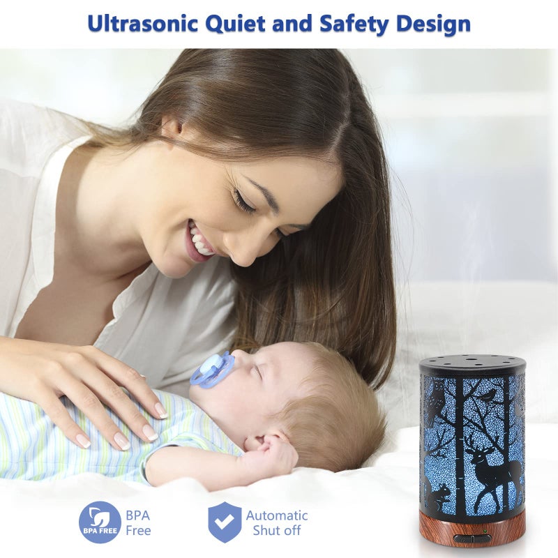 EQUSUPRO Essential Oil Diffuser 150ml Metal Aromatherapy Oil Diffuser Ultrasonic Cool Mist Diffuser with Auto Shut-Off Protection,7 Colors Changed LED for Home Office SPA Yoga (Deer) - Image 5