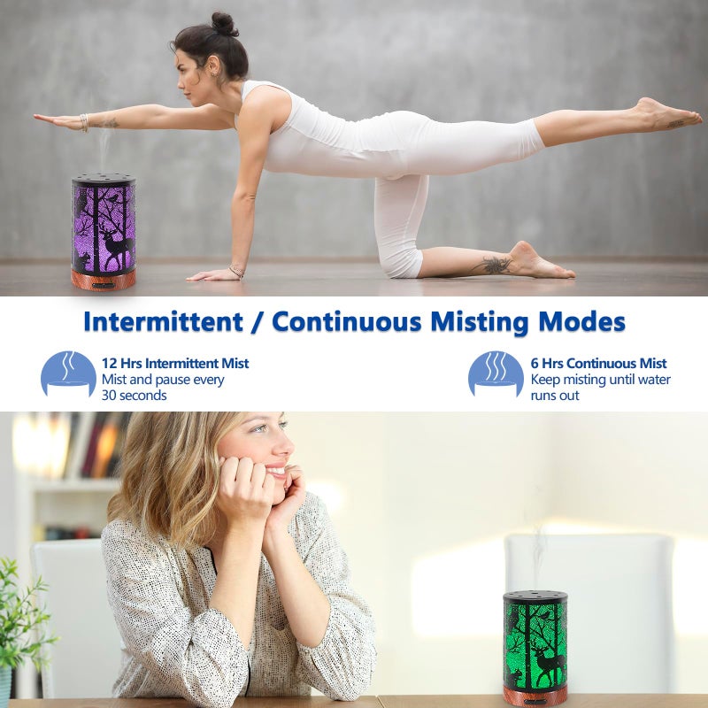 EQUSUPRO Essential Oil Diffuser 150ml Metal Aromatherapy Oil Diffuser Ultrasonic Cool Mist Diffuser with Auto Shut-Off Protection,7 Colors Changed LED for Home Office SPA Yoga (Deer) - Image 4