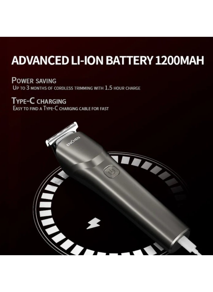 ENCHEN - Beardo 2 Cordless Trimmer for Men – 8000RPM Ultra-Sharp Stainless Steel Blades, 1200mAh Rechargeable Battery, Type-C Fast Charging, LED Indicator, Travel Lock, 4 Adjustable Guide Combs (3mm-12mm) – Black - Image 1