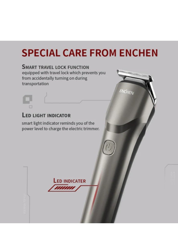 ENCHEN - Beardo 2 Cordless Trimmer for Men – 8000RPM Ultra-Sharp Stainless Steel Blades, 1200mAh Rechargeable Battery, Type-C Fast Charging, LED Indicator, Travel Lock, 4 Adjustable Guide Combs (3mm-12mm) – Black - Image 1