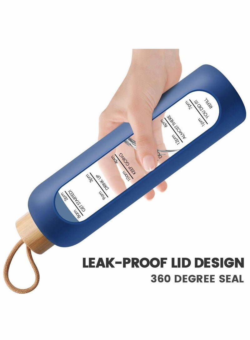 Y&D 32 Oz Borosilicate Glass Water Bottle with Time Marker Reminder Quotes Leak Proof Reusable BPA Free Motivational Silicone Sleeve and Bamboo Lid - Image 4