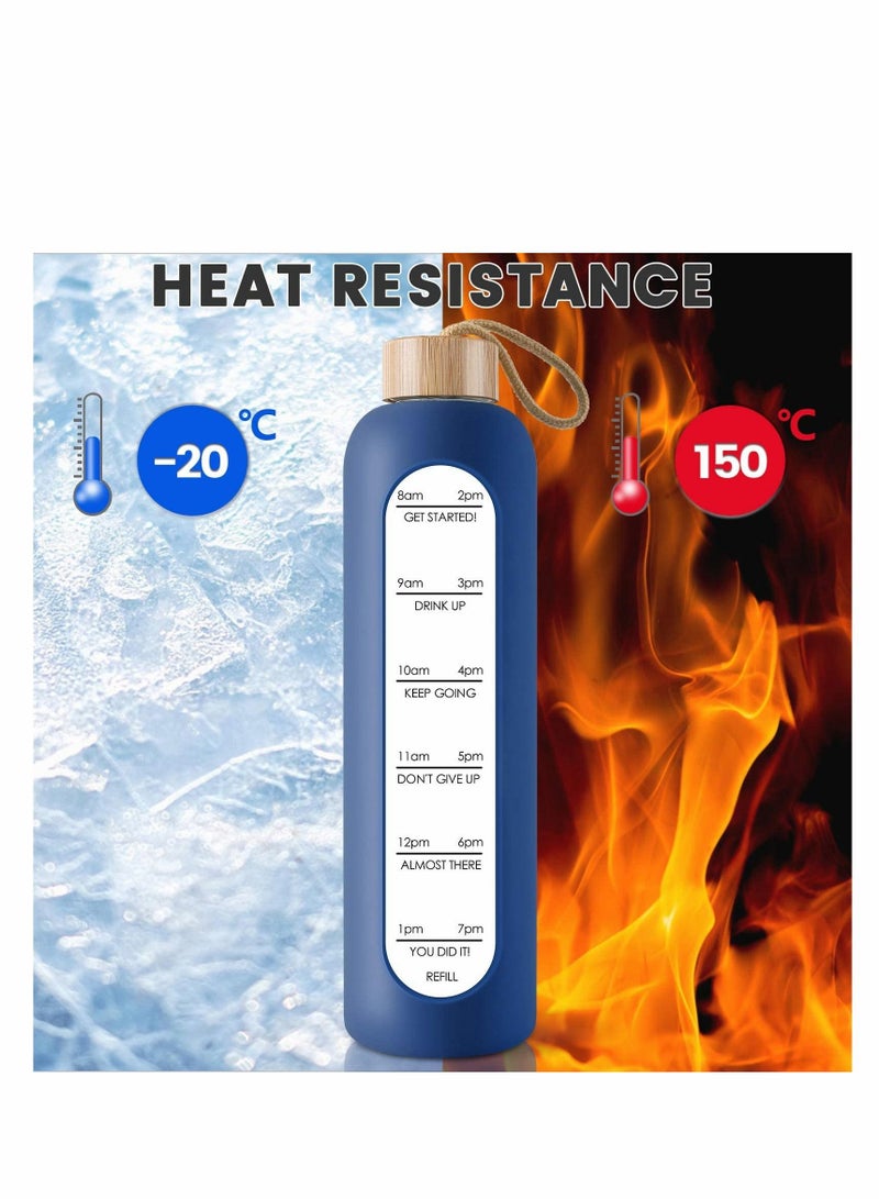 Y&D 32 Oz Borosilicate Glass Water Bottle with Time Marker Reminder Quotes Leak Proof Reusable BPA Free Motivational Silicone Sleeve and Bamboo Lid - Image 5