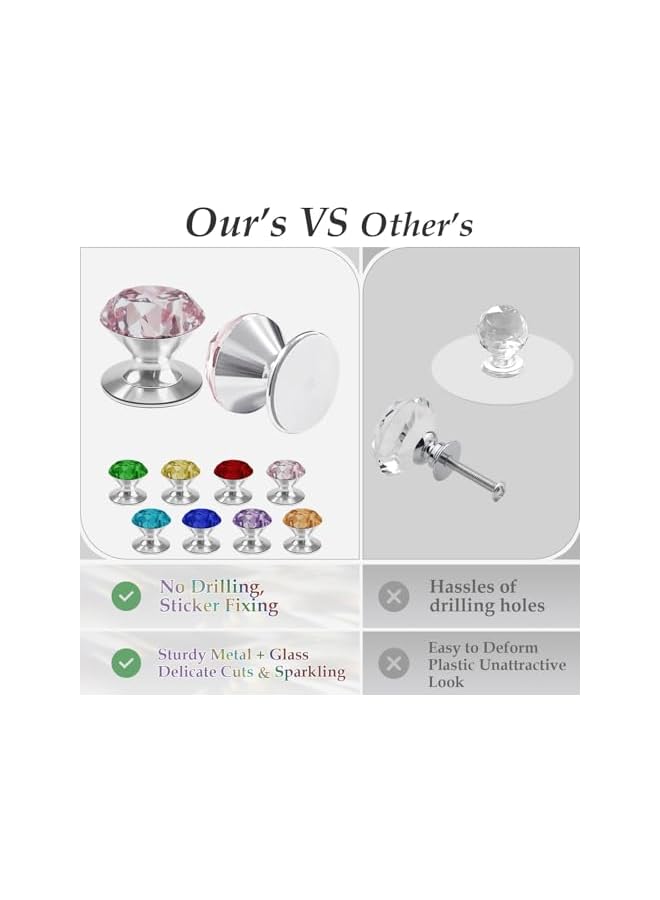 PROMASS promass Self-Adhesive Crystal Knobs, 4 Pcs, Diamond Pink Crystal Pulls Mirror Doors Knobs Drill Free Dresser Knobs for Medicine Cabinet Glass Sliding Doors Fish Tank Lid Terrarium Furniture Hardware  - Image 5
