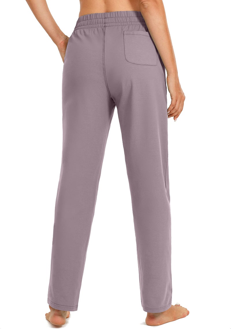 SANTINY Women's Cotton Sweatpants Yoga Lounge Casual Pants Open Bottom Sweat Pants for Women with Pockets (Dusty Purple_M) - Image 3