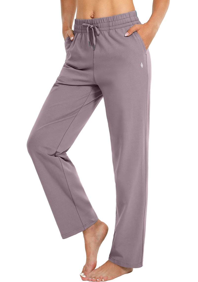 SANTINY Women's Cotton Sweatpants Yoga Lounge Casual Pants Open Bottom Sweat Pants for Women with Pockets (Dusty Purple_M) - Image 1