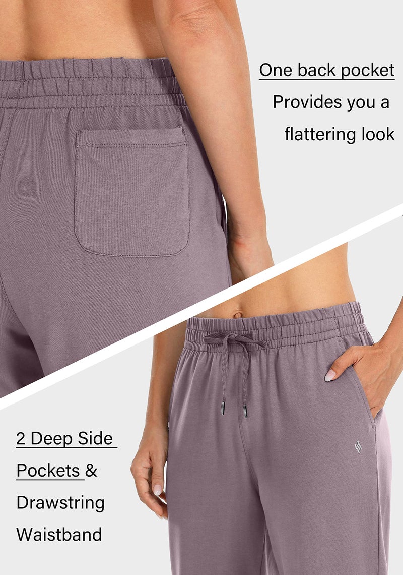 SANTINY Women's Cotton Sweatpants Yoga Lounge Casual Pants Open Bottom Sweat Pants for Women with Pockets (Dusty Purple_M) - Image 5