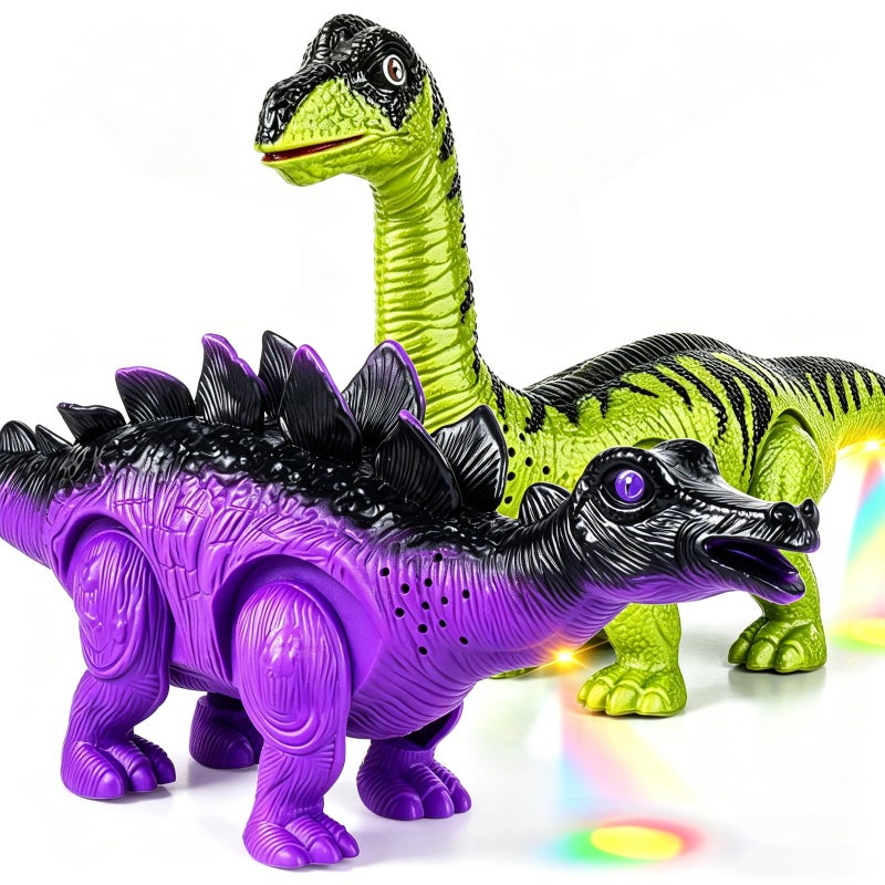 Bloolilies 2 Pack Walking Dinosaur Toys for Kids 35 6 7 Years Old Electric Brachiosaurus Stegosaurus with LED Lights Sounds Roaring Dinosaur Toys Birthday Gift for Boys Toddlers - Image 2
