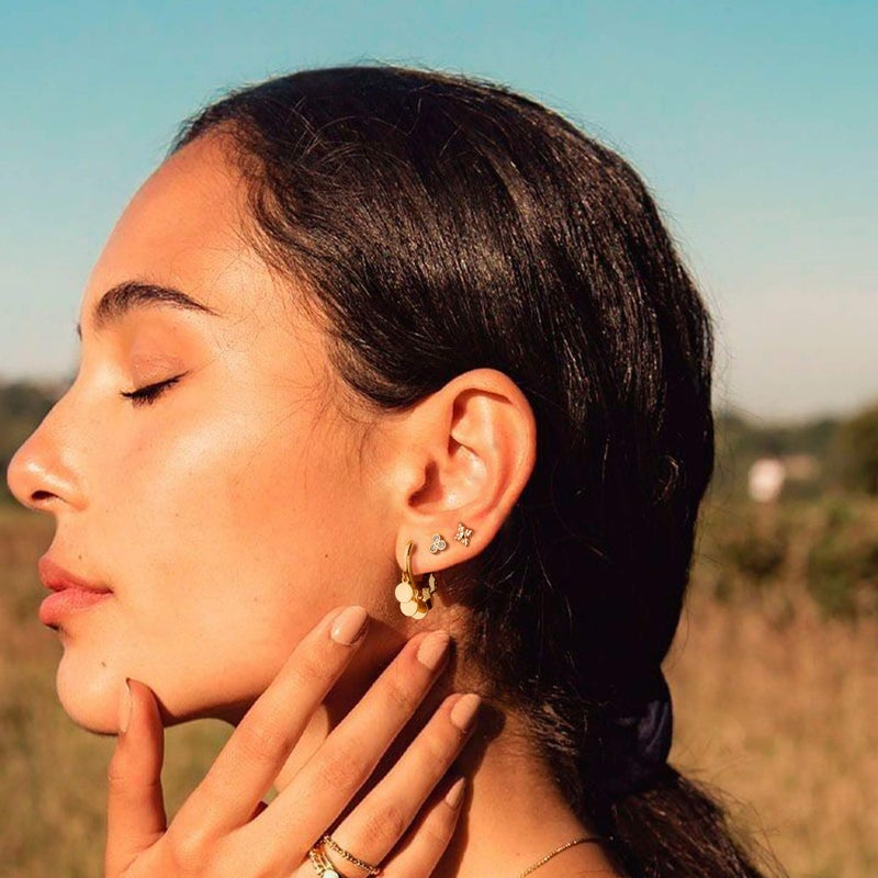 Mevecco Gold Disc Tassel Huggie Hoop Earrings 18K Gold Plated Dainty Small Disk Tassel Dangle Drop Huggy Sleeper Earrings for Women for Her - Image 2