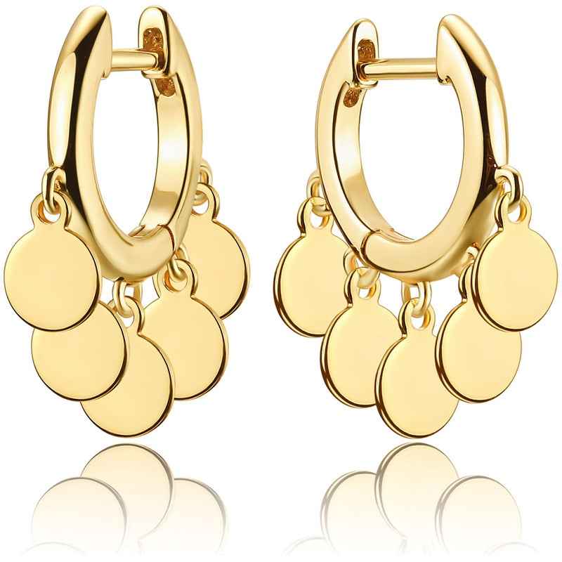 Mevecco Gold Disc Tassel Huggie Hoop Earrings 18K Gold Plated Dainty Small Disk Tassel Dangle Drop Huggy Sleeper Earrings for Women for Her - Image 1