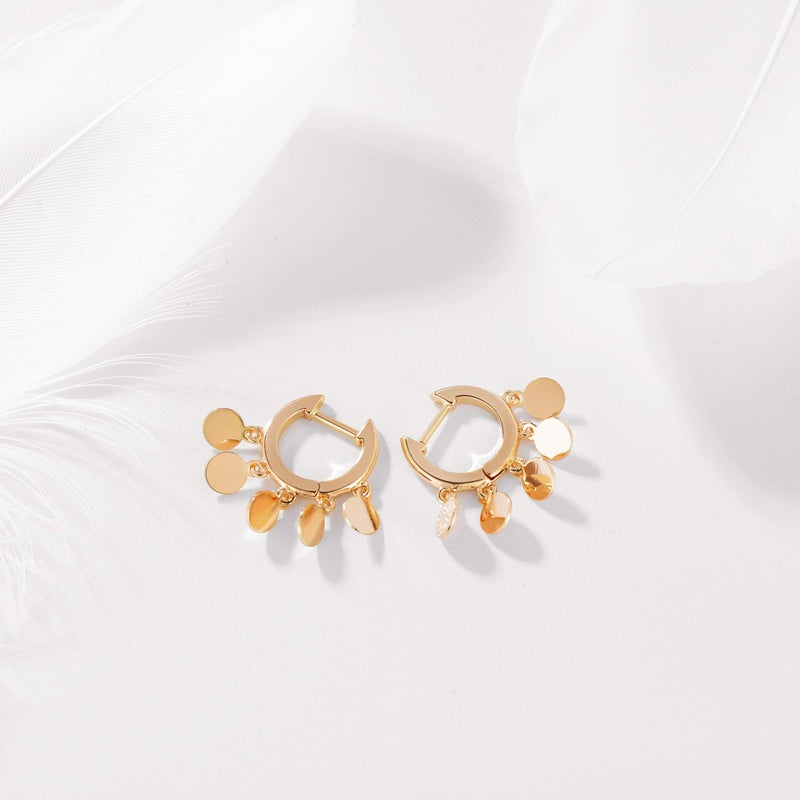 Mevecco Gold Disc Tassel Huggie Hoop Earrings 18K Gold Plated Dainty Small Disk Tassel Dangle Drop Huggy Sleeper Earrings for Women for Her - Image 5