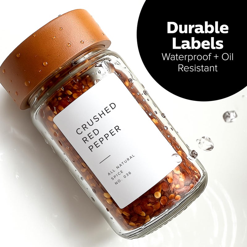 ThreeKin Collective 250 White Spice Labels by ThreeKin | Waterproof & Oil-Resistant Pre-Printed Stickers for Spice Jars | Durable, BPA-Free Seasoning Labels | Easy-Clean, No-Residue Design | Proudly Female & USA Owned - Image 4