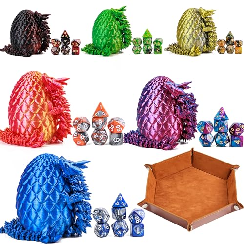 PUGED DND Dice Set Included 42 Pieces Polyhedral Dices 6 Pcs Dragon Eggs and Rolling Dice Tray for DND RPG MTG Table Games Double Colors - Image 1