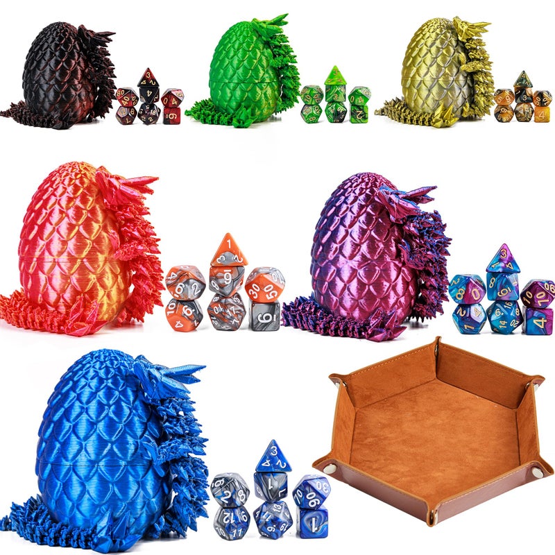 PUGED DND Dice Set Included 42 Pieces Polyhedral Dices 6 Pcs Dragon Eggs and Rolling Dice Tray for DND RPG MTG Table Games Double Colors - Image 3