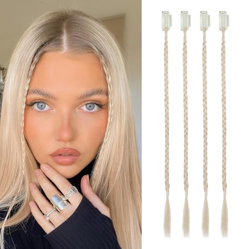 Flufymooz 4PC Braid in Hair Extension 14 Inch Clip in Braid Extensions for Women Synthetic Hairpieces for Daily Use Party Styling (Cool Light Blonde) - Image 1