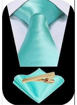 Tezzgelsin Men's Satin Tie Handkerchief and Gold Steel Tie Clip Set  - Image 2