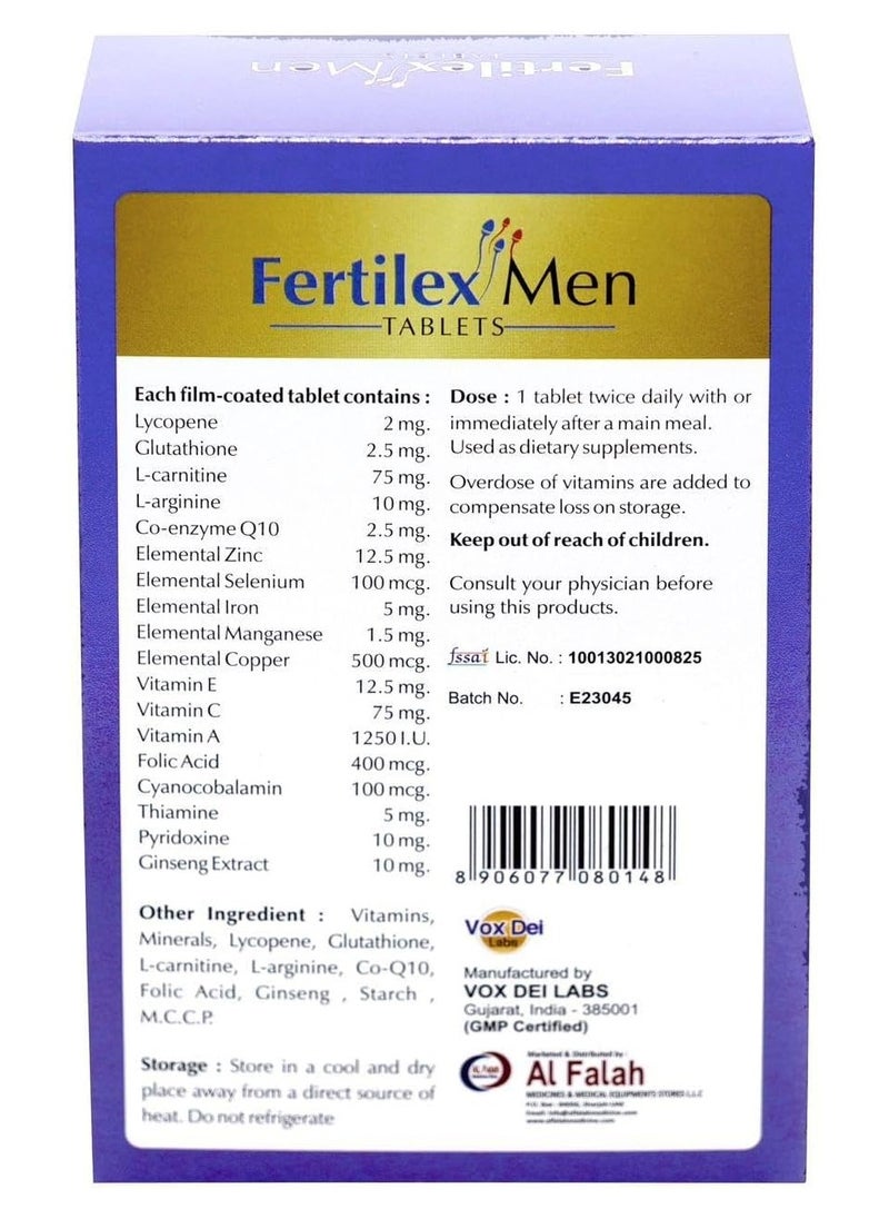 Vox Dei Labs Fertilex Men Tablets - 60 Tablets | Enriched with L-Carnitine, Lycopene, L-Arginine, Glutathione, CoQ10, Zinc, Selenium, Folic Acid & Micronutrients  - Image 2