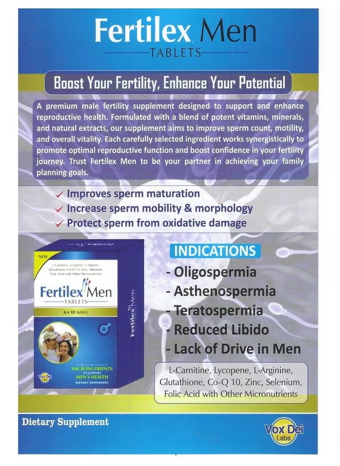 Vox Dei Labs Fertilex Men Tablets - 60 Tablets | Enriched with L-Carnitine, Lycopene, L-Arginine, Glutathione, CoQ10, Zinc, Selenium, Folic Acid & Micronutrients  - Image 4