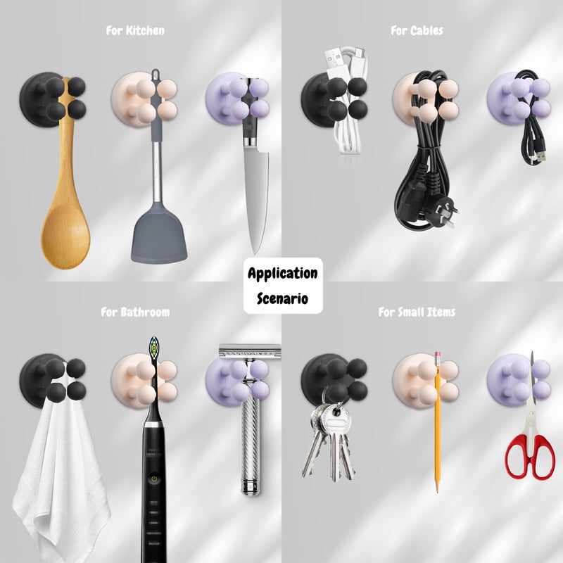BAMXSXBO 8Pcs Silicone Toothbrush Holders for Bathrooms,Waterproof Self Adhesive Multifunctional Hook for Hanging Towel Key Plug Cable for Bathroom Kitchen Living Room Office 6 Colors - Image 3