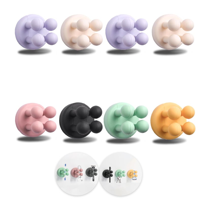 BAMXSXBO 8Pcs Silicone Toothbrush Holders for Bathrooms,Waterproof Self Adhesive Multifunctional Hook for Hanging Towel Key Plug Cable for Bathroom Kitchen Living Room Office 6 Colors - Image 1