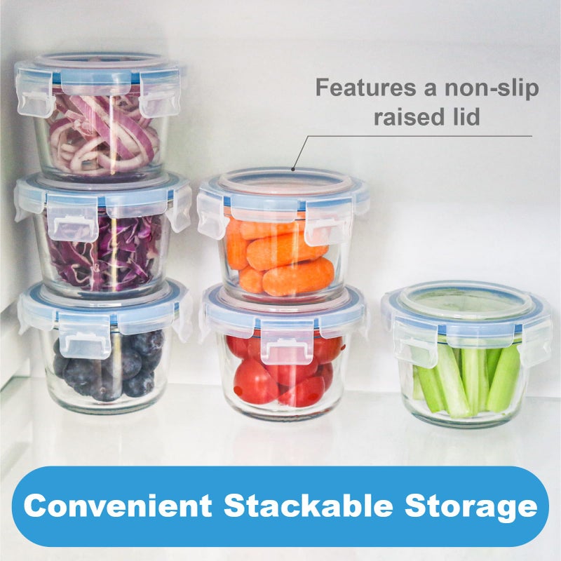Iyulania Set of 6 Small Glass Storage Containers, 7 oz Food Containers with No-Spill Lids, Thick Glass Jars for Meal Prep, Babyâ€™s Snacks, Leftovers and Sauces, Dishwasher & Microwave Safe - Image 3