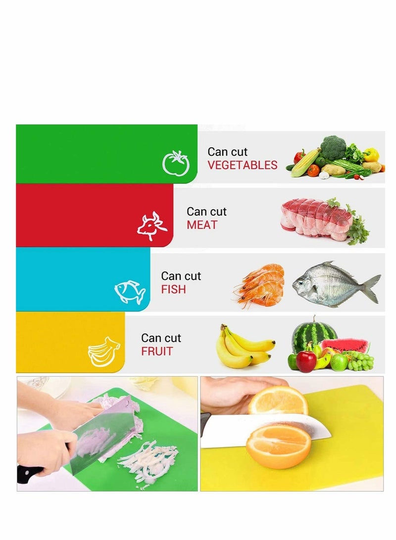 Cutting Board Set Flexible Plastic Chopping Board Set Mats with Food Icons Easy-Grip Handles BPA-Free Non-Porous Easy to Clean Nonslip Antimicrobial Dishwasher Safe Set of 4 - Image 2