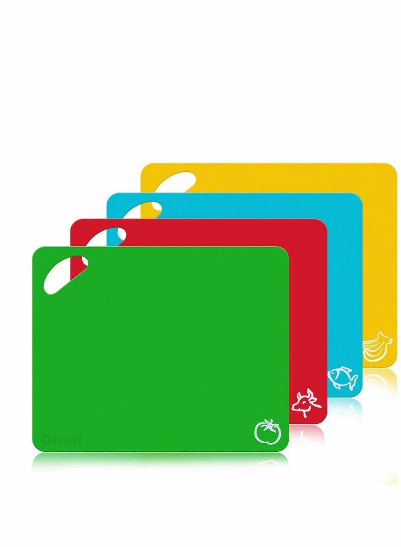 Cutting Board Set Flexible Plastic Chopping Board Set Mats with Food Icons Easy-Grip Handles BPA-Free Non-Porous Easy to Clean Nonslip Antimicrobial Dishwasher Safe Set of 4 - Image 1