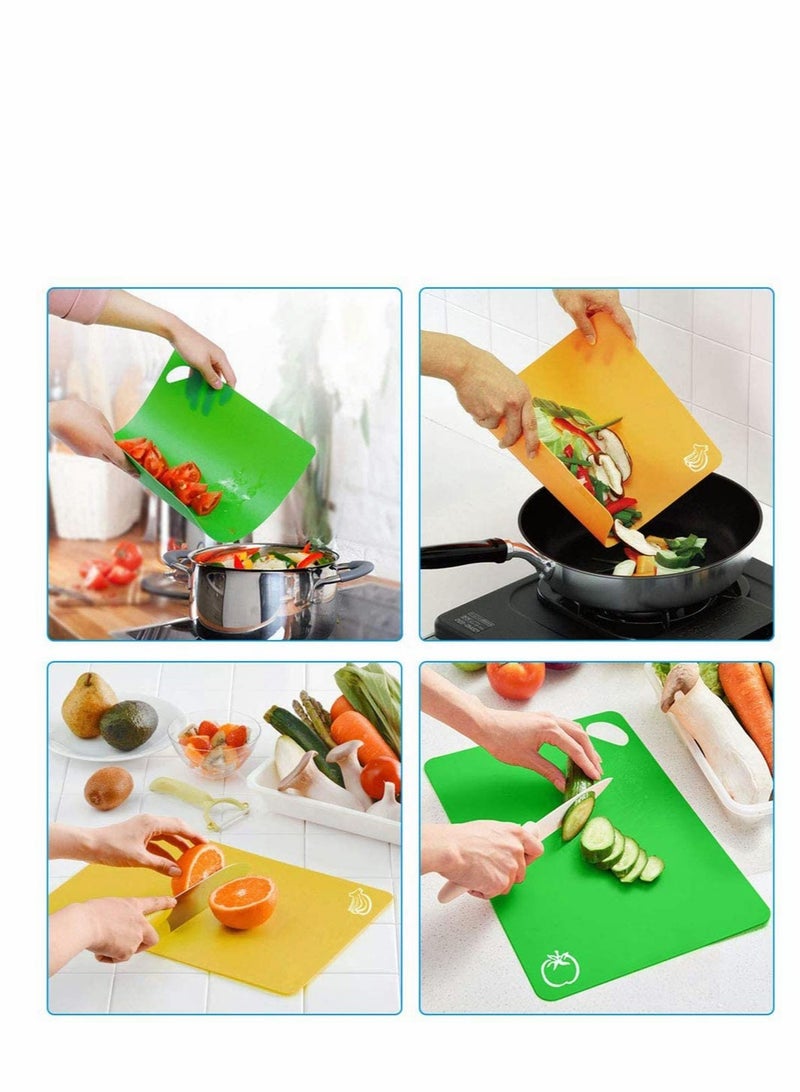 Cutting Board Set Flexible Plastic Chopping Board Set Mats with Food Icons Easy-Grip Handles BPA-Free Non-Porous Easy to Clean Nonslip Antimicrobial Dishwasher Safe Set of 4 - Image 3