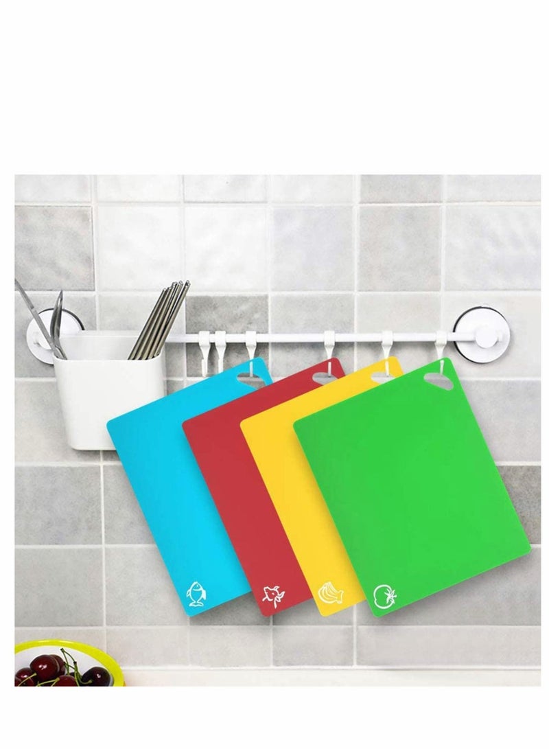 Cutting Board Set Flexible Plastic Chopping Board Set Mats with Food Icons Easy-Grip Handles BPA-Free Non-Porous Easy to Clean Nonslip Antimicrobial Dishwasher Safe Set of 4 - Image 4