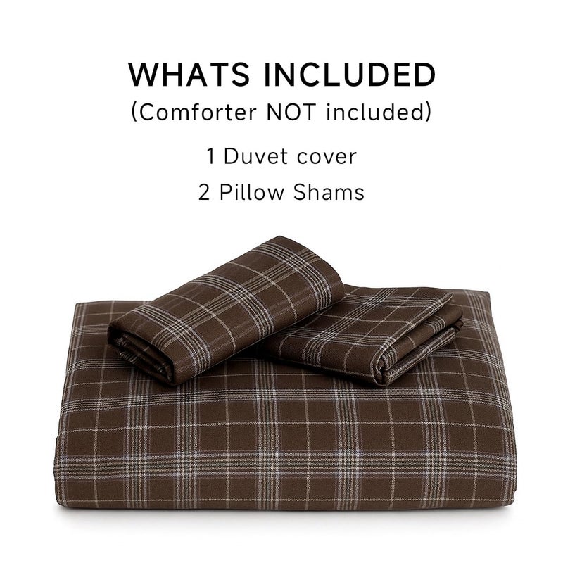 Erwinmu Plaid Duvet Cover Set Queen Size,Brown Blue Gingham Patterned Bedding Set for Girls Boys,Modern Soft Breathable Microfiber Comforter Cover 3 Pieces with Zipper Closure and 2 Pillow Shams - Image 4
