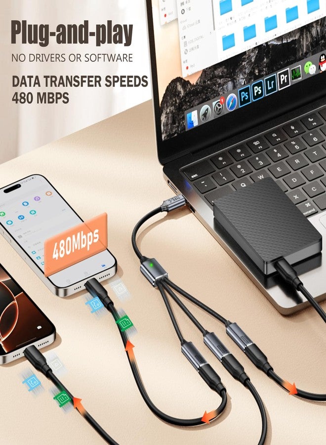 TFAK 0.8Ft USB2.0 Adapter, USB Splitter Y, USB1 in to 3 Out Extender Cable,for Car/Mac/Xbox/Laptop/Tablet/Smartphone Data Transmission（Black - Image 3