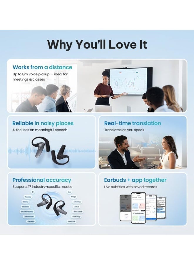 iFLYTEK سماعات أذن مزودة بتقنية الترجمة بالذكاء الاصطناعي، وترجمة فورية وترجمة نصية مباشرة، وتقنية تقليل الضوضاء بالذكاء الاصطناعي، ومدى التقاط يصل إلى 8 أمتار، و17 وضعًا احترافيًا لأنظمة iOS/Android، وتقنية بلوتوث 6.0 - رمادي - Image 2