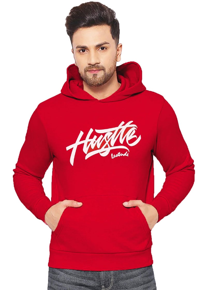 LEOTUDE Men's Regular Fit Loopknit Hooded Neck Sweatshirt (W88_AMERICAN88_P_Red_Large) - Image 2
