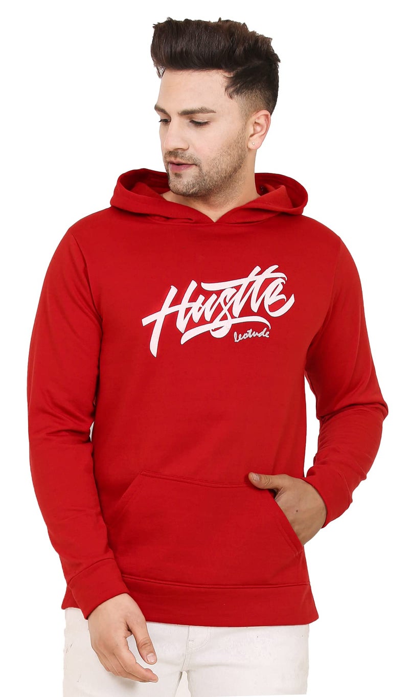 LEOTUDE Men's Regular Fit Loopknit Hooded Neck Sweatshirt (W88_AMERICAN88_P_Red_Large) - Image 1