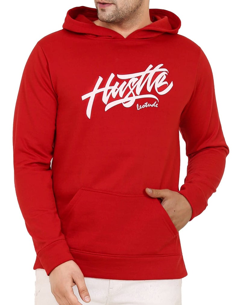 LEOTUDE Men's Regular Fit Loopknit Hooded Neck Sweatshirt (W88_AMERICAN88_P_Red_Large) - Image 4