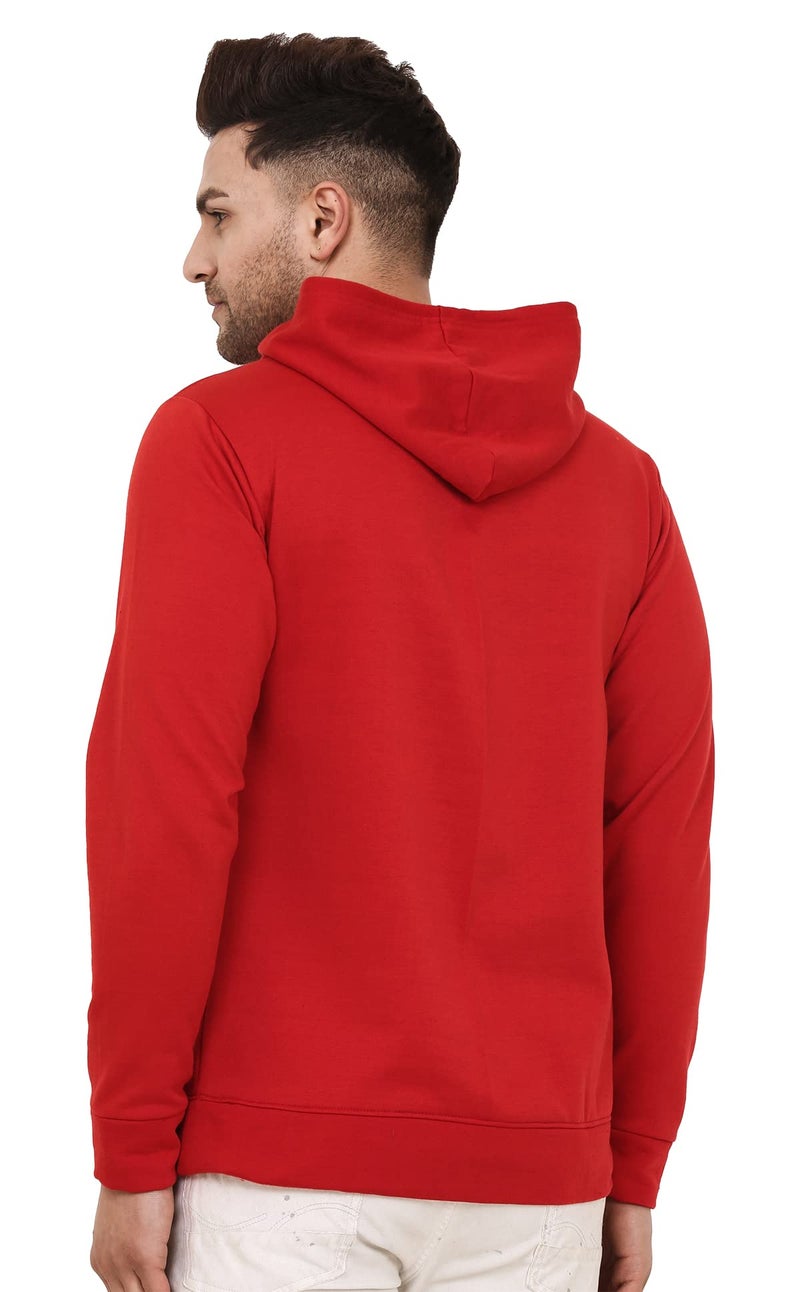 LEOTUDE Men's Regular Fit Loopknit Hooded Neck Sweatshirt (W88_AMERICAN88_P_Red_Large) - Image 3