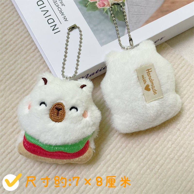New Plush Cartoon Kapibara Doll Charm Cute Bear Pin White bead chain (with squeak inside)