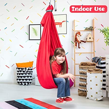 The Yogis Indoor Therapy Swing for Kids Child and Teens More Special Needs, Cuddle Hammock Ideal for Autism, ADHD, Aspergers and Sensory Integration Snuggle Swing Hammocks RED - Image 2
