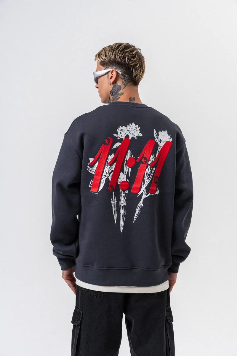 RESPIRE Men’s 11.11 Printed Crewneck Oversize Sweatshirt Anthracite