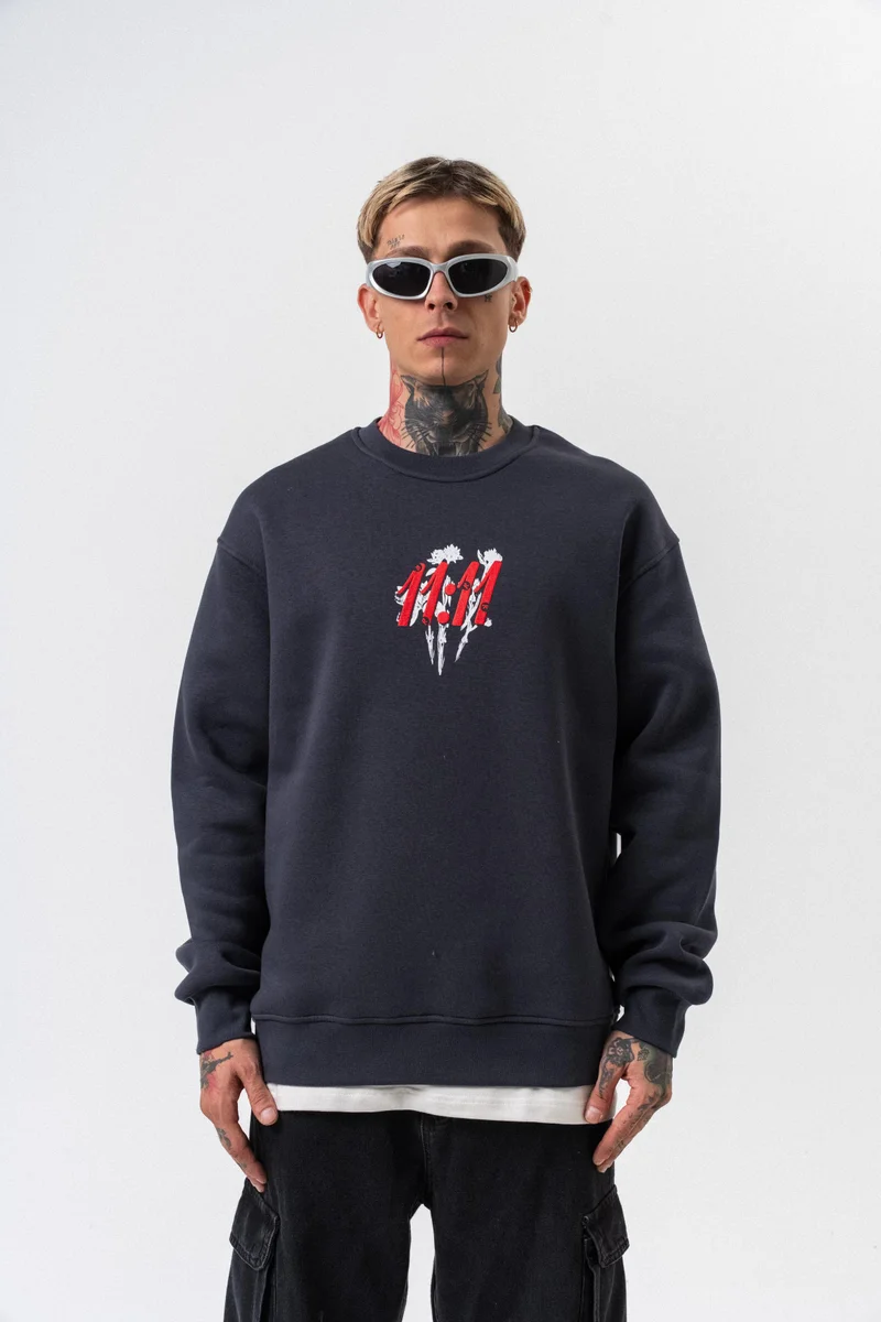 RESPIRE Men’s 11.11 Printed Crewneck Oversize Sweatshirt Anthracite