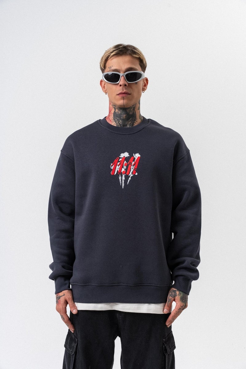RESPIRE Men’s 11.11 Printed Crewneck Oversize Sweatshirt Anthracite - Image 1