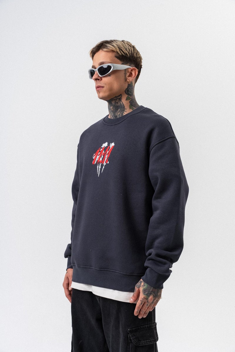 RESPIRE Men’s 11.11 Printed Crewneck Oversize Sweatshirt Anthracite - Image 3
