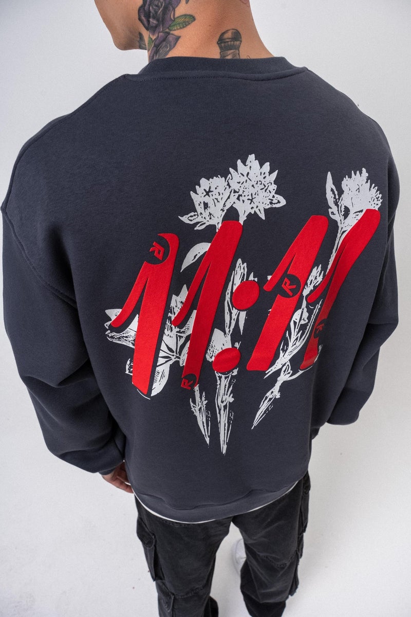 RESPIRE Men’s 11.11 Printed Crewneck Oversize Sweatshirt Anthracite - Image 5