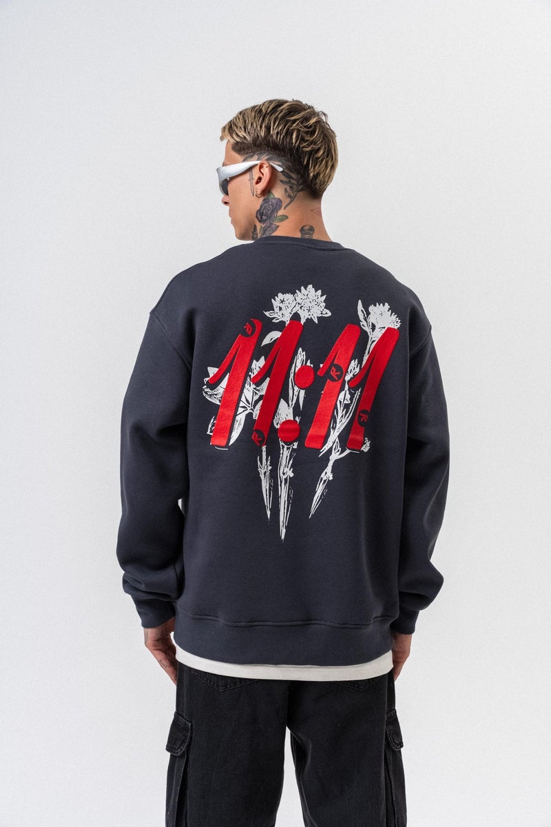 RESPIRE Men’s 11.11 Printed Crewneck Oversize Sweatshirt Anthracite - Image 2