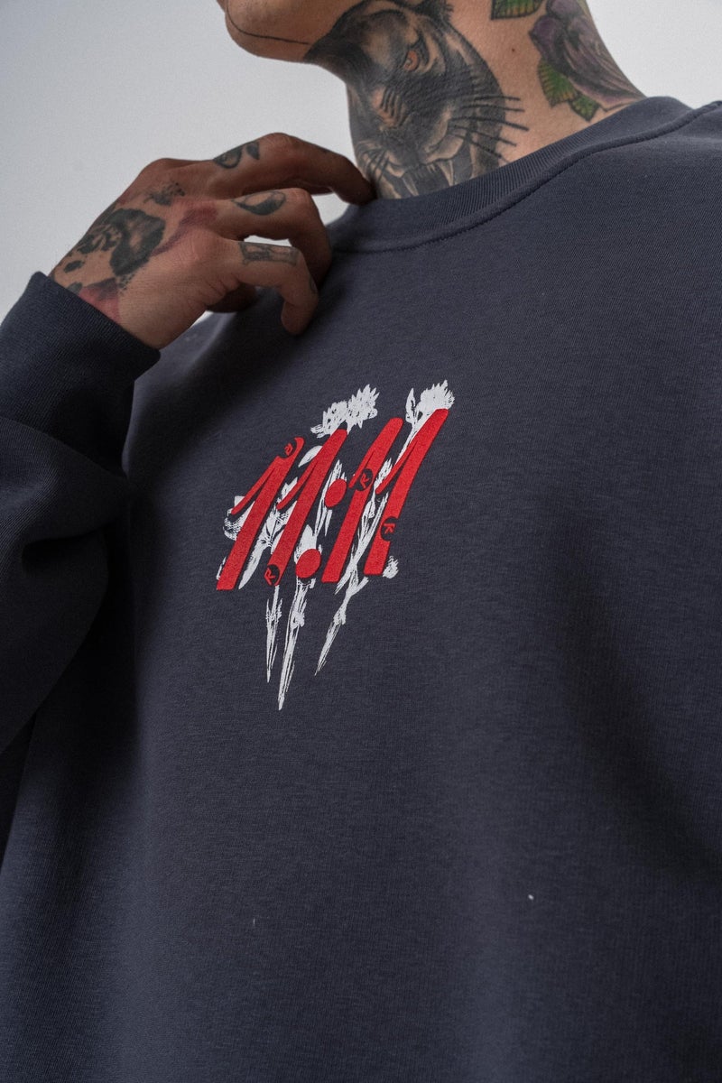 RESPIRE Men’s 11.11 Printed Crewneck Oversize Sweatshirt Anthracite - Image 4